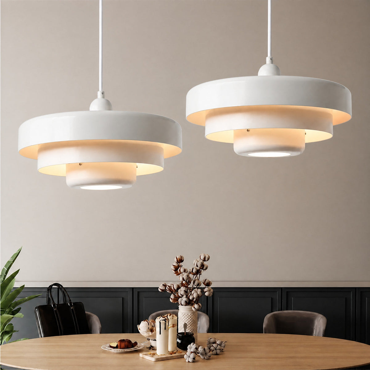 Tiered Metal Pendant Light with Layered Disc Shade Design - Pendant Light Fixtures - White - Oaksoho
