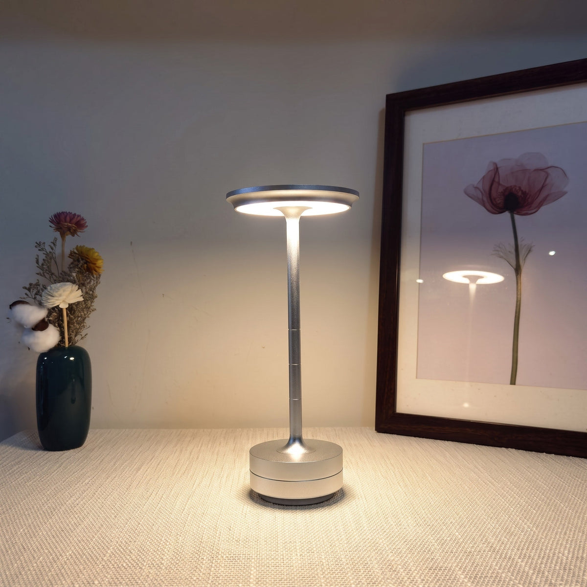 Touch Control Metal Table Lamp - Silver - Oaksoho