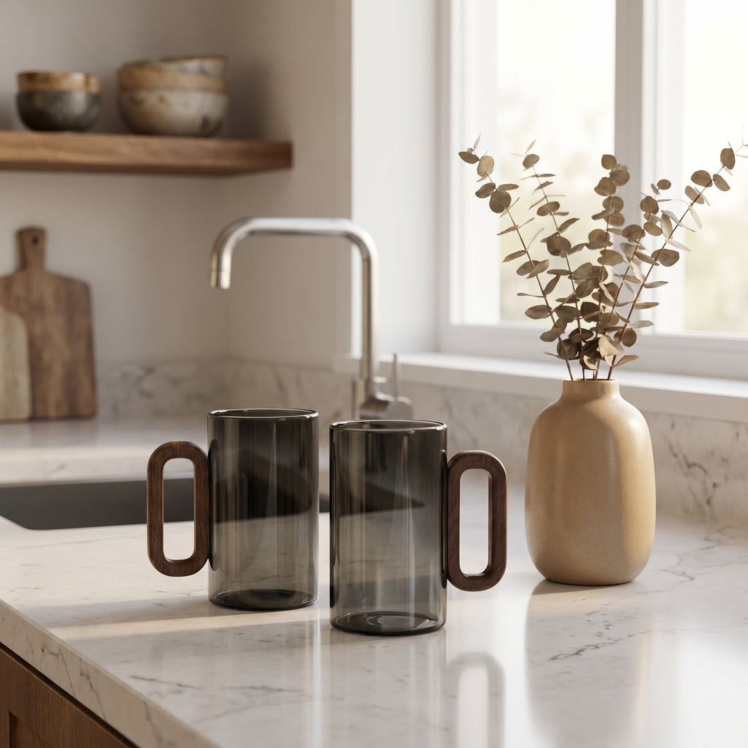 Transparent Coffee Mug with Wooden Handle - Coffee Mug - Oaksoho