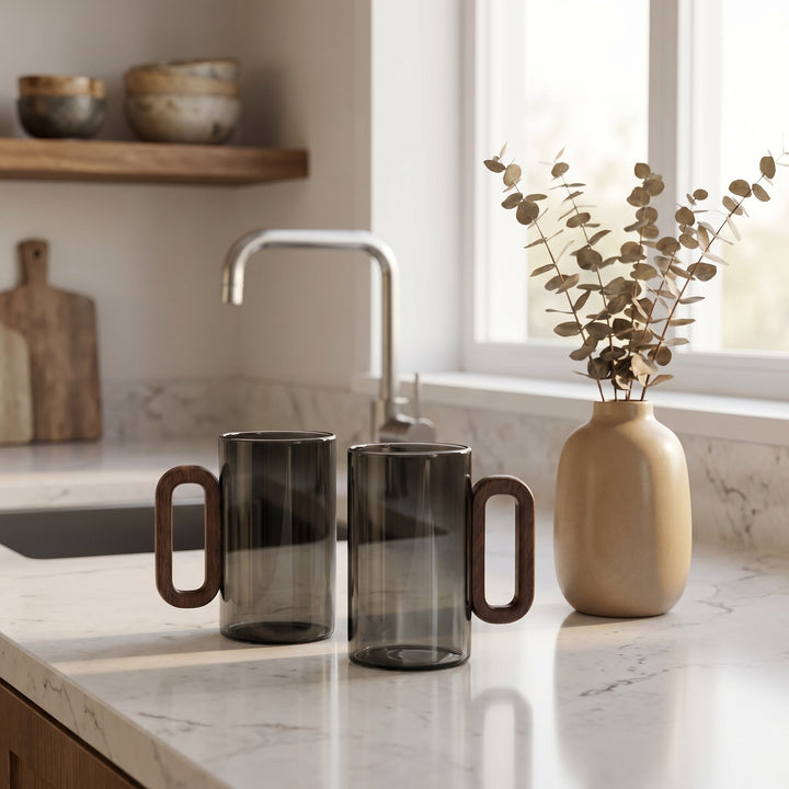 Transparent Coffee Mug with Wooden Handle - Coffee Mug - Oaksoho