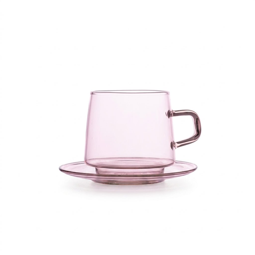 Transparent Mug with Saucer Set - Cup and Saucer - Pink - Oaksoho