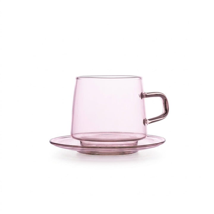 Transparent Mug with Saucer Set - Cup and Saucer - Pink - Oaksoho