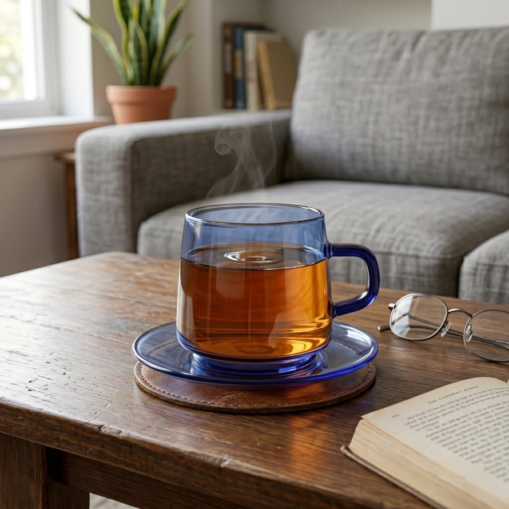 Transparent Mug with Saucer Set - Cup and Saucer - Blue - Oaksoho