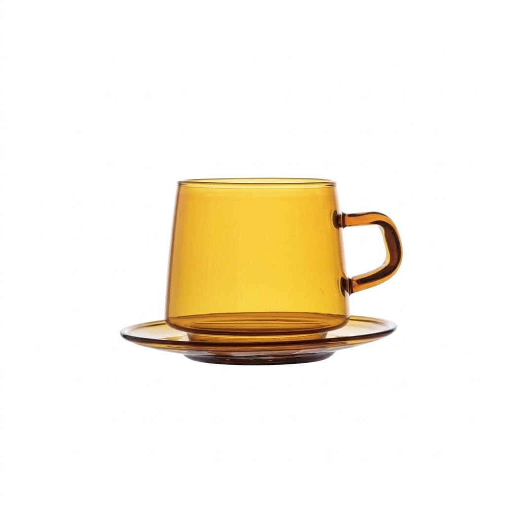 Transparent Mug with Saucer Set - Cup and Saucer - Orange - Oaksoho