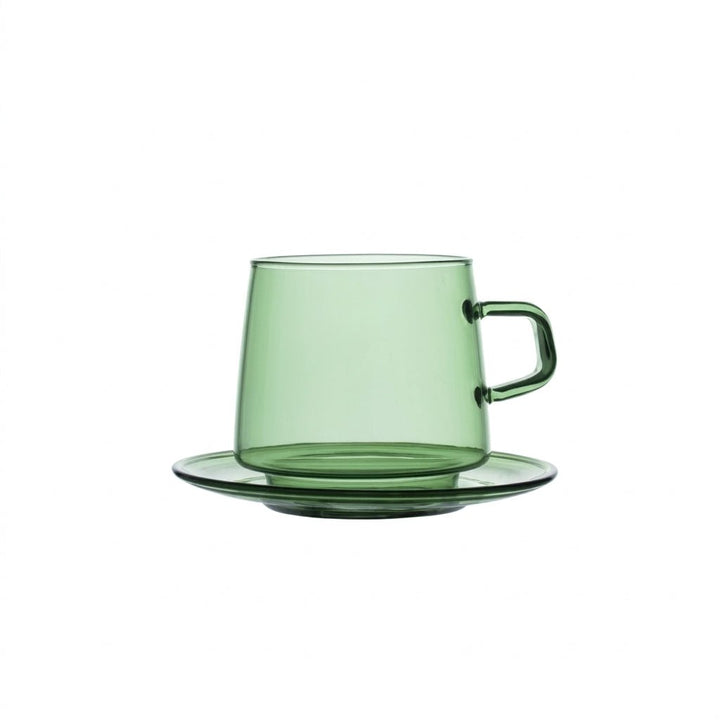 Transparent Mug with Saucer Set - Cup and Saucer - Green - Oaksoho