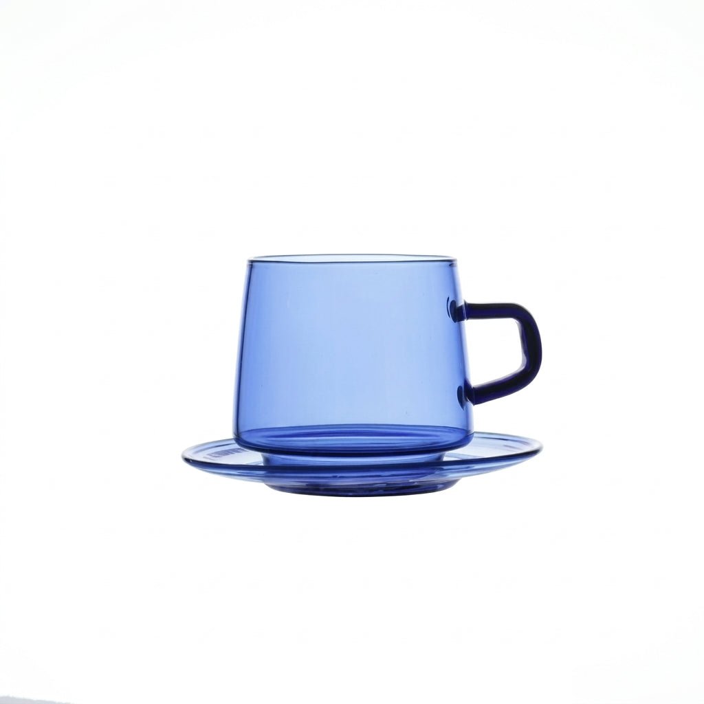 Transparent Mug with Saucer Set - Cup and Saucer - Blue - Oaksoho