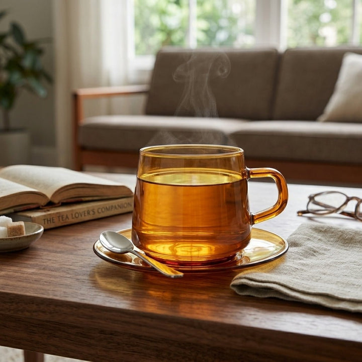 Transparent Mug with Saucer Set - Cup and Saucer - Orange - Oaksoho