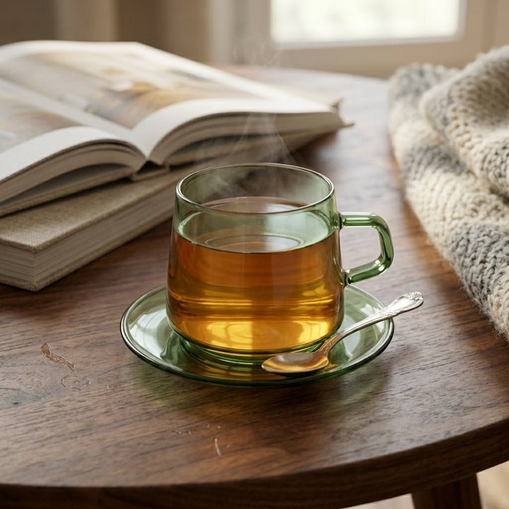 Transparent Mug with Saucer Set - Cup and Saucer - Green - Oaksoho