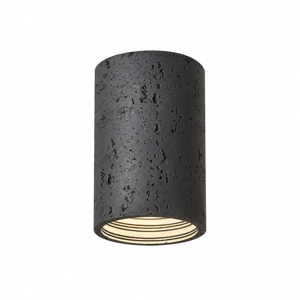 Travertine Effect Cylinder Ceiling Light Flush Mount - Ceiling Light Fixtures - Black - Oak Soho