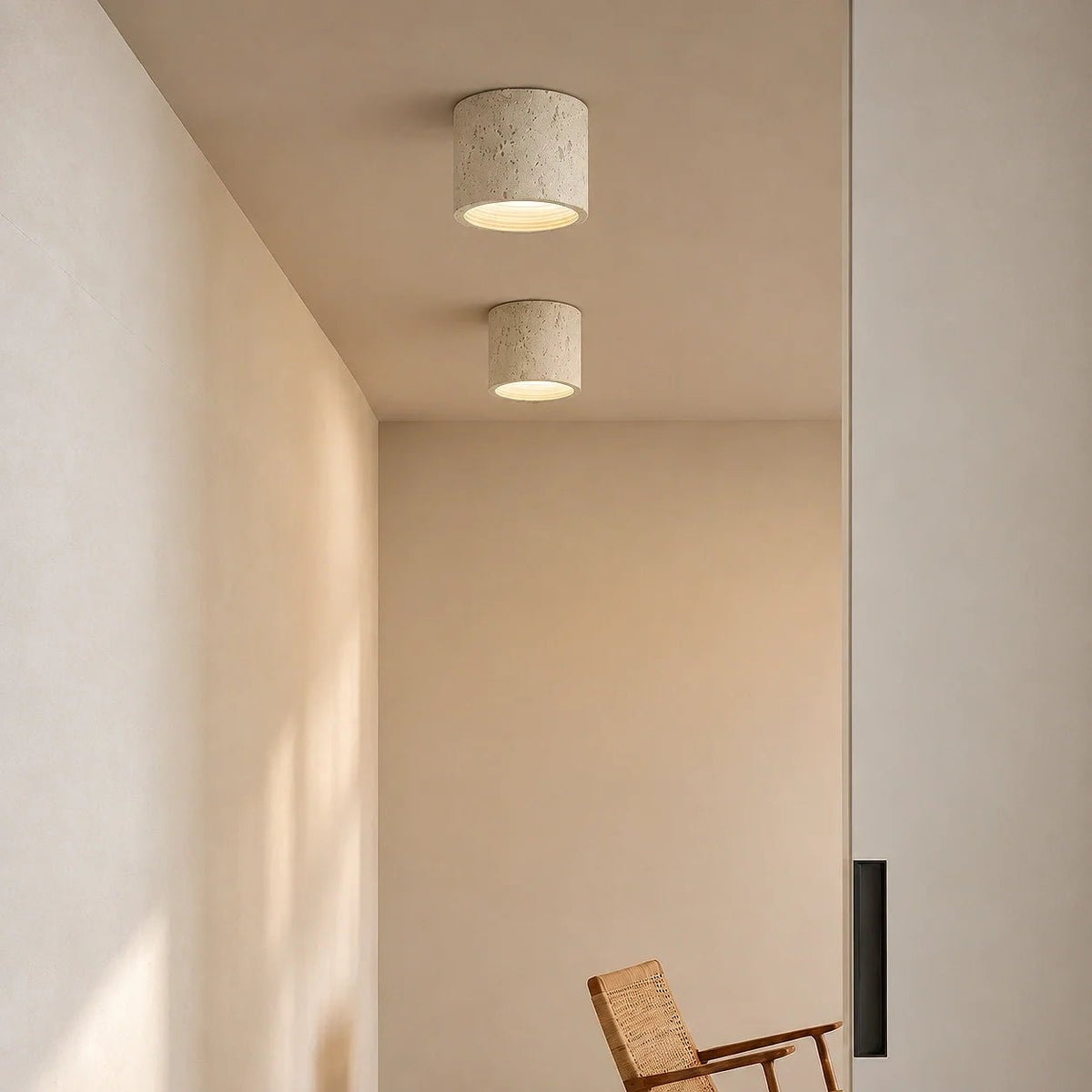 Travertine Effect Cylinder Ceiling Light Flush Mount - Ceiling Light Fixtures - White - Oak Soho