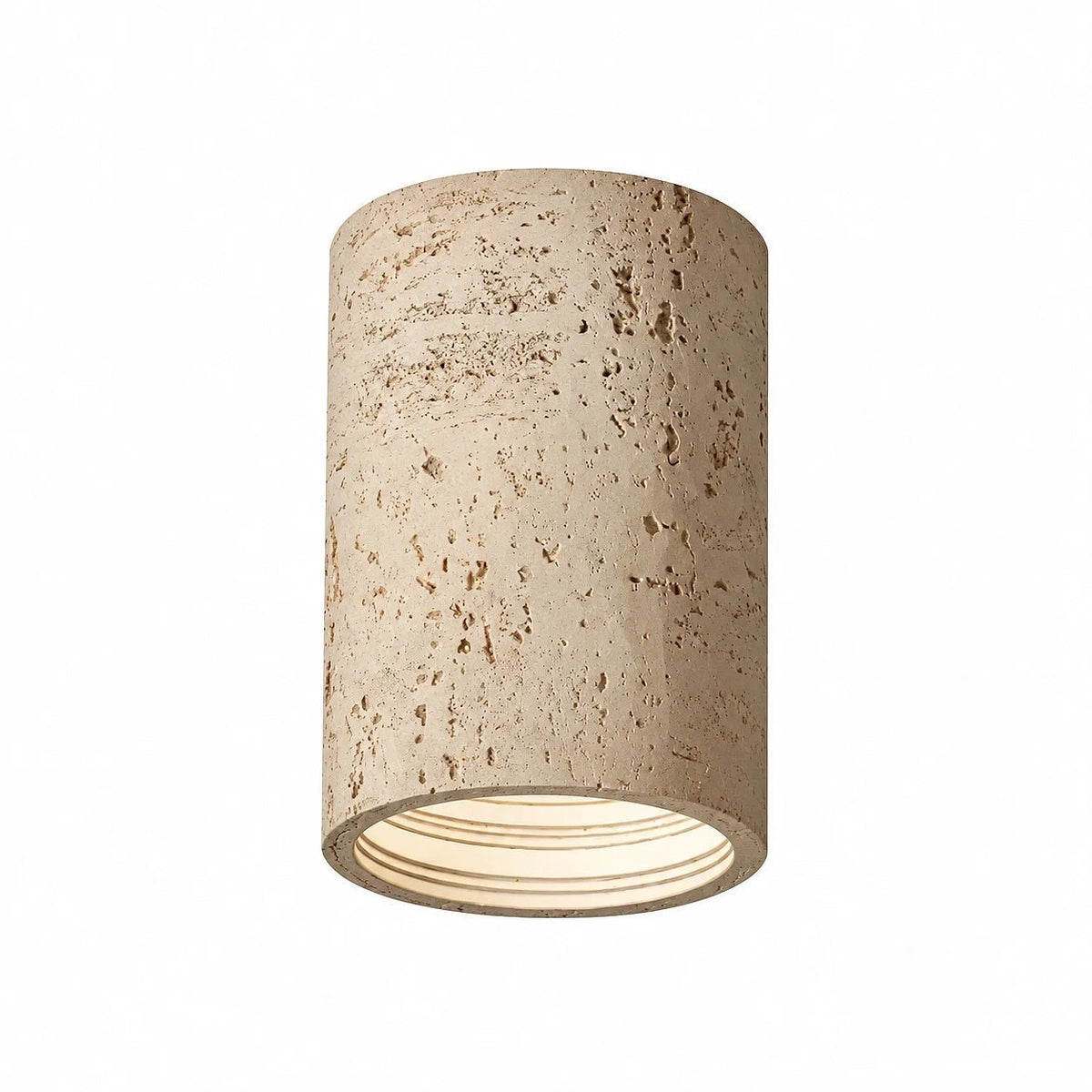 Travertine Effect Cylinder Ceiling Light Flush Mount - Ceiling Light Fixtures - Beige - Oak Soho
