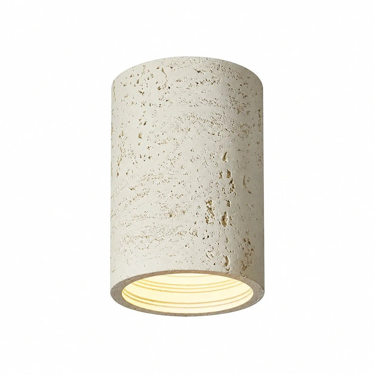 Travertine Effect Cylinder Ceiling Light Flush Mount - Ceiling Light Fixtures - White - Oak Soho