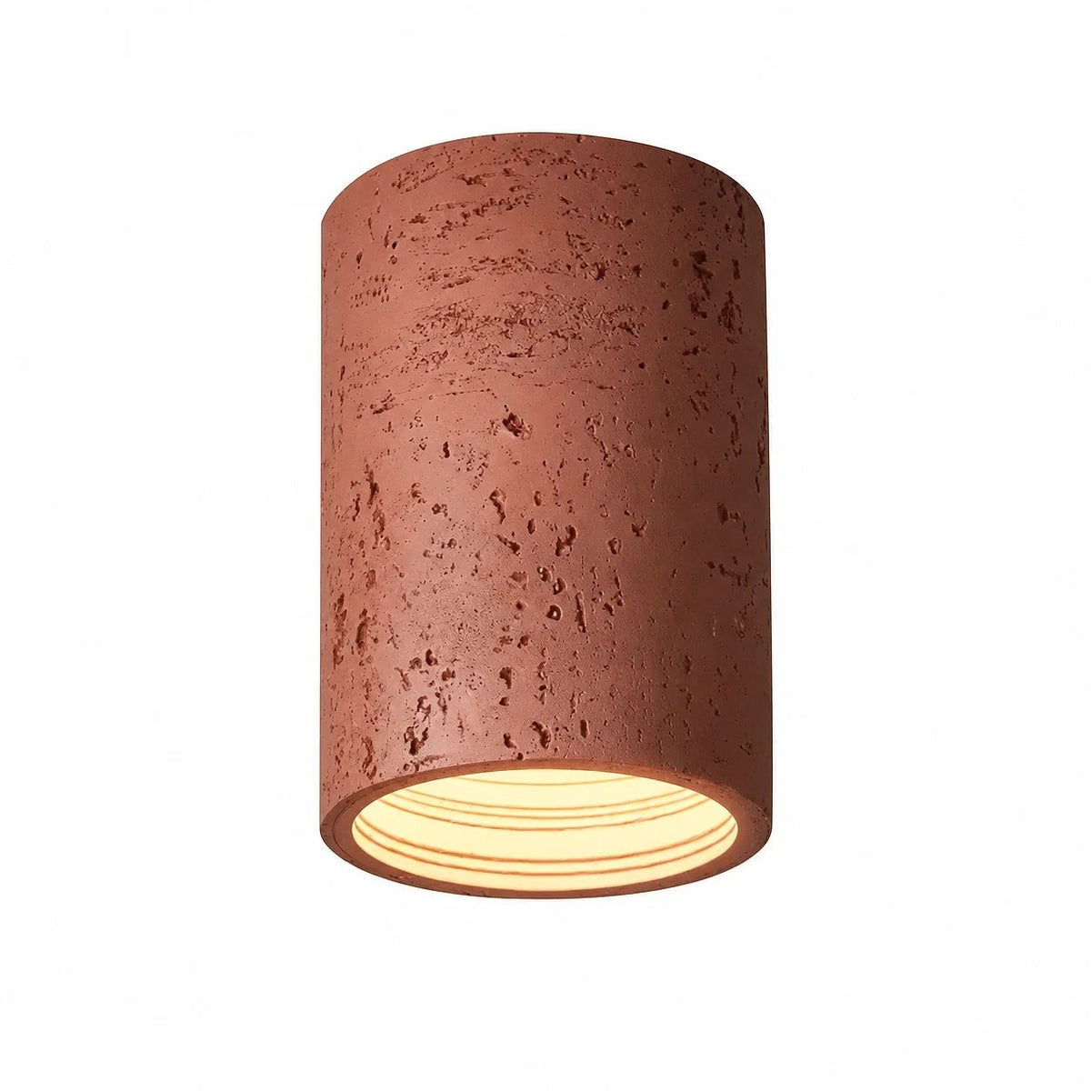 Travertine Effect Cylinder Ceiling Light Flush Mount - Ceiling Light Fixtures - Red - Oak Soho