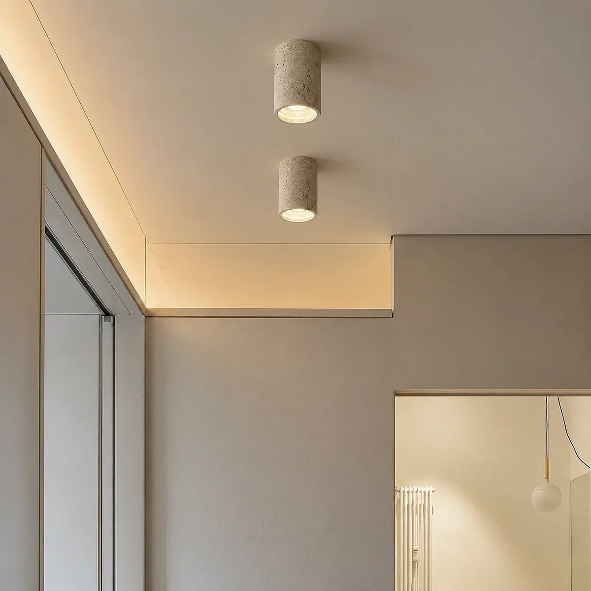 Travertine Effect Cylinder Ceiling Light Flush Mount - Ceiling Light Fixtures - White - Oak Soho
