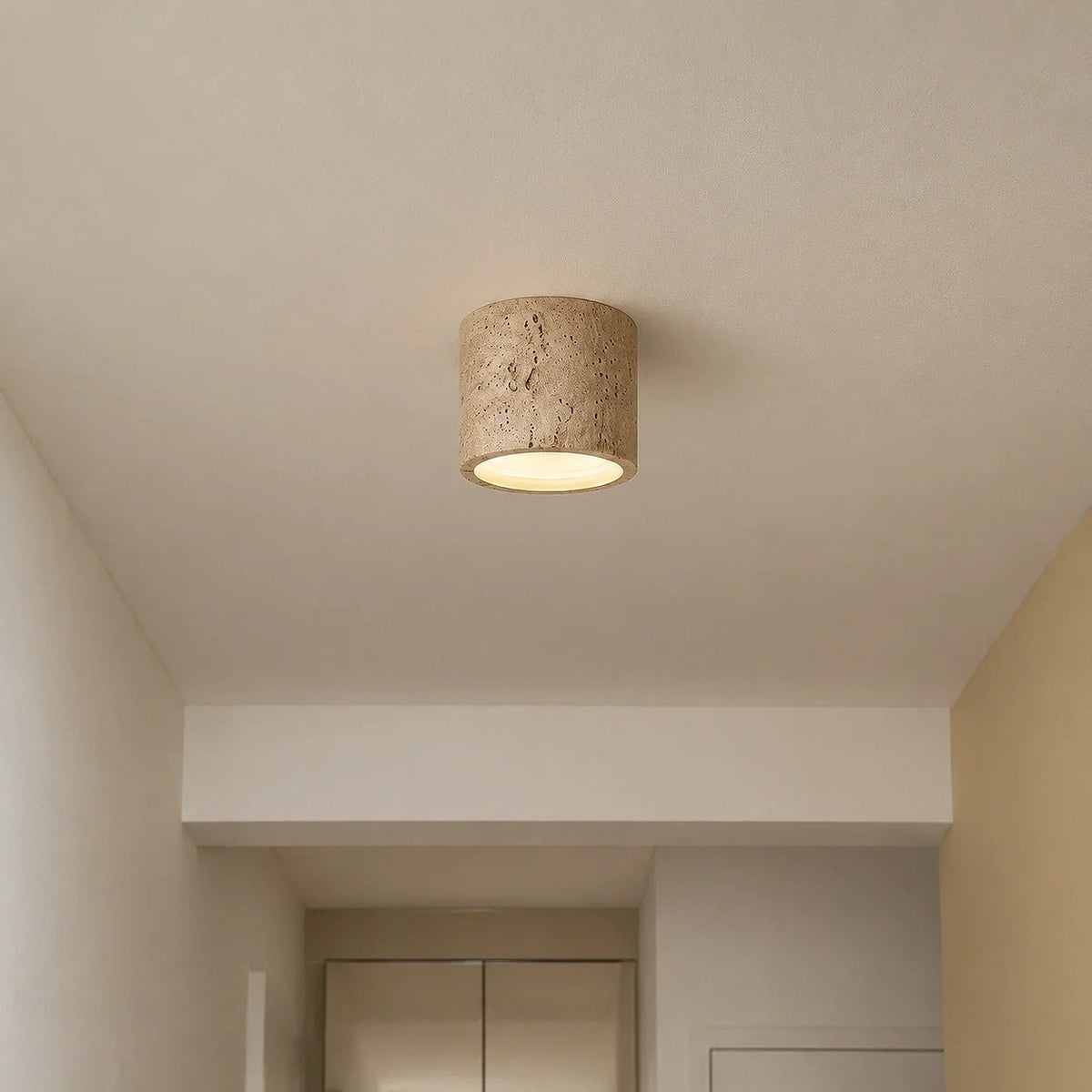 Travertine Effect Cylinder Ceiling Light Flush Mount - Ceiling Light Fixtures - Beige - Oak Soho