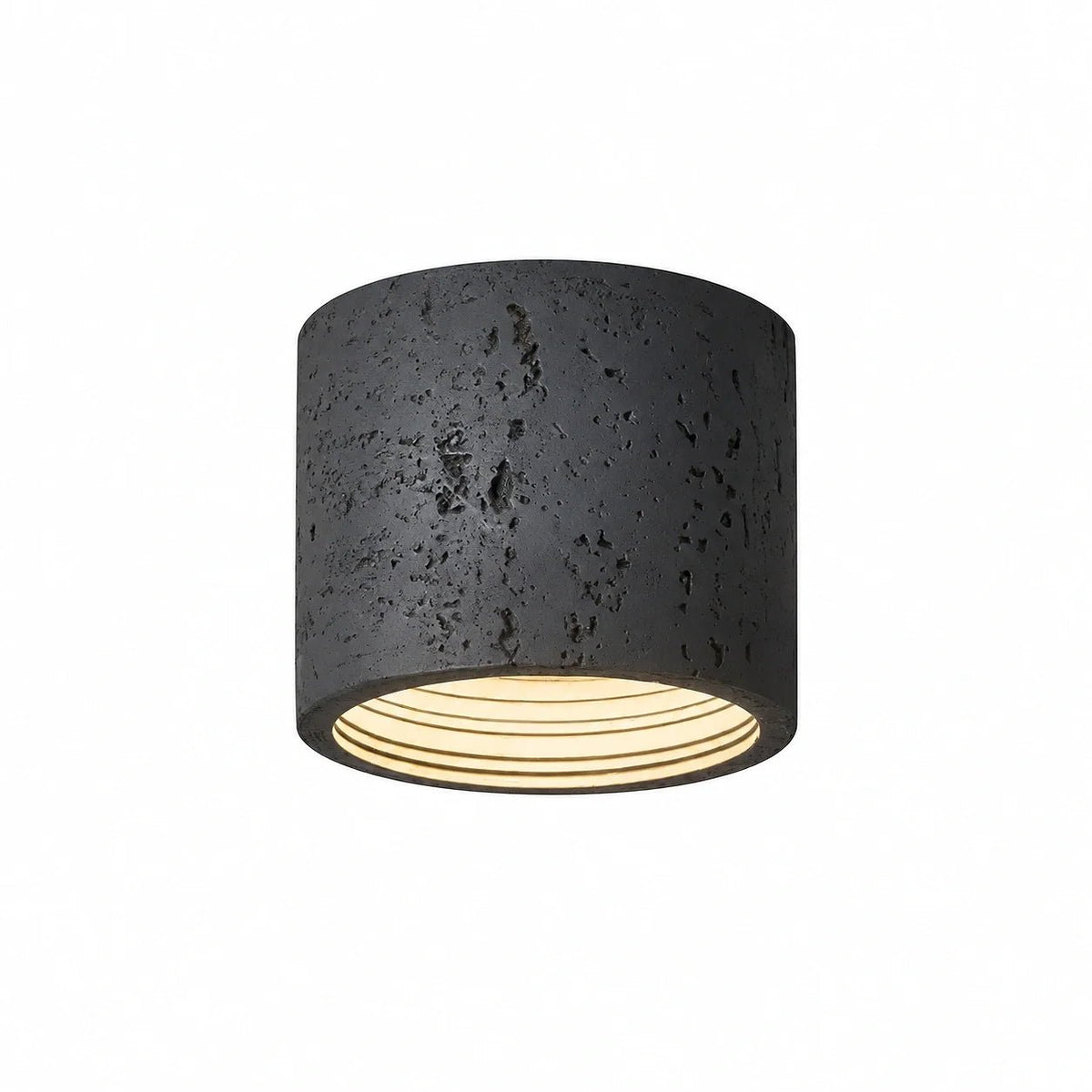 Travertine Effect Cylinder Ceiling Light Flush Mount - Ceiling Light Fixtures - Black - Oak Soho