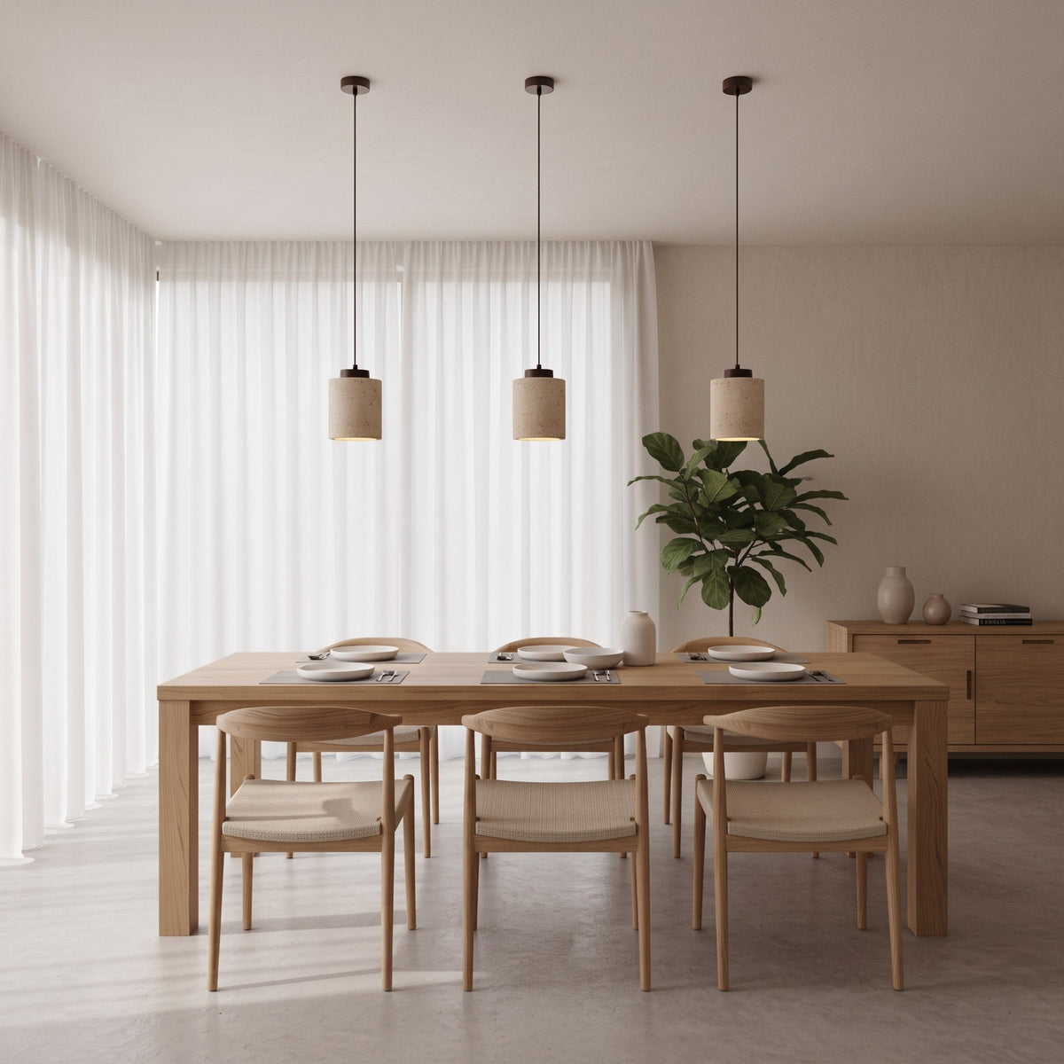Travertine Pendant Light with Wooden Top - Pendant Light Fixtures - Walnut - Oak Soho