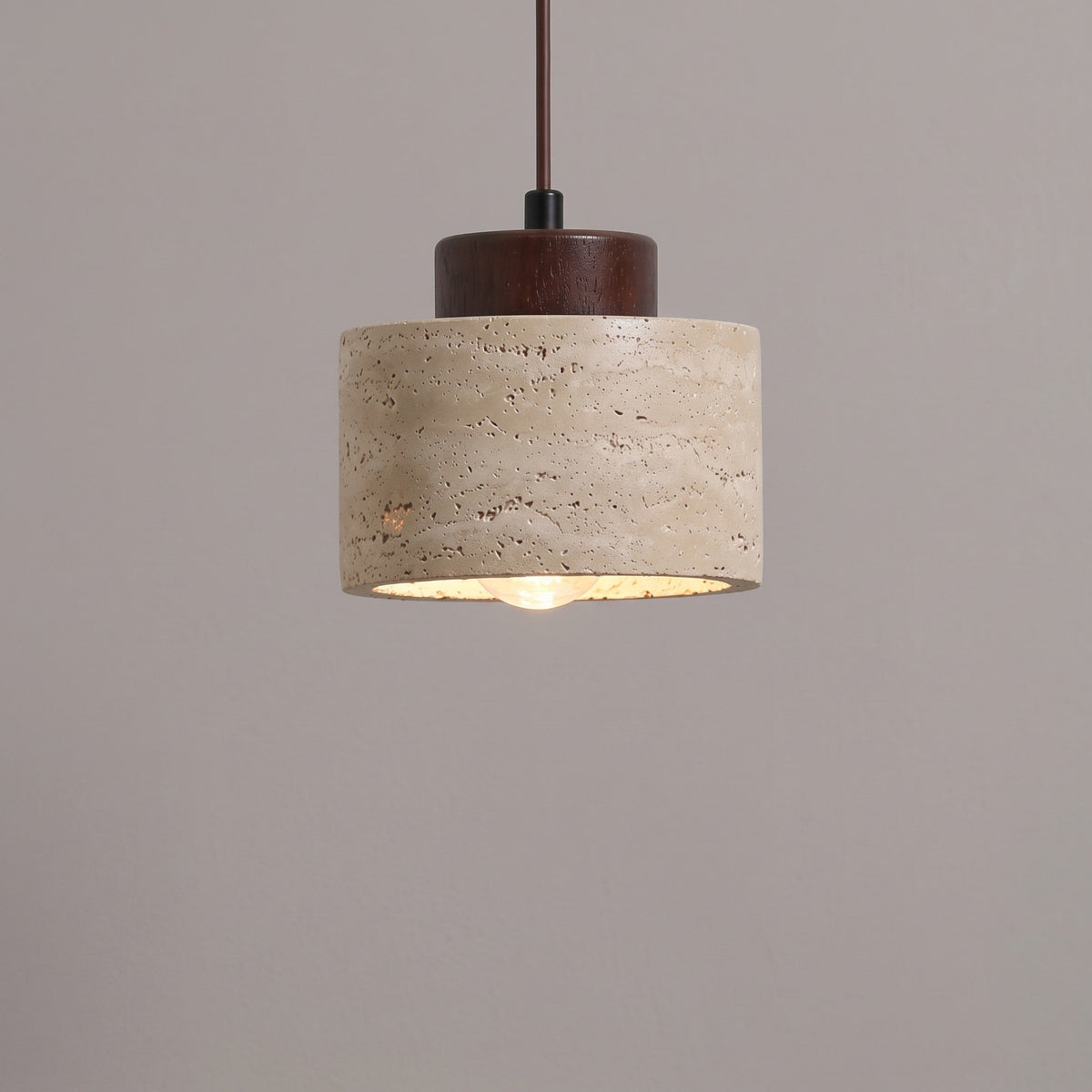 Travertine Pendant Light with Wooden Top - Pendant Light Fixtures - Walnut - Oak Soho