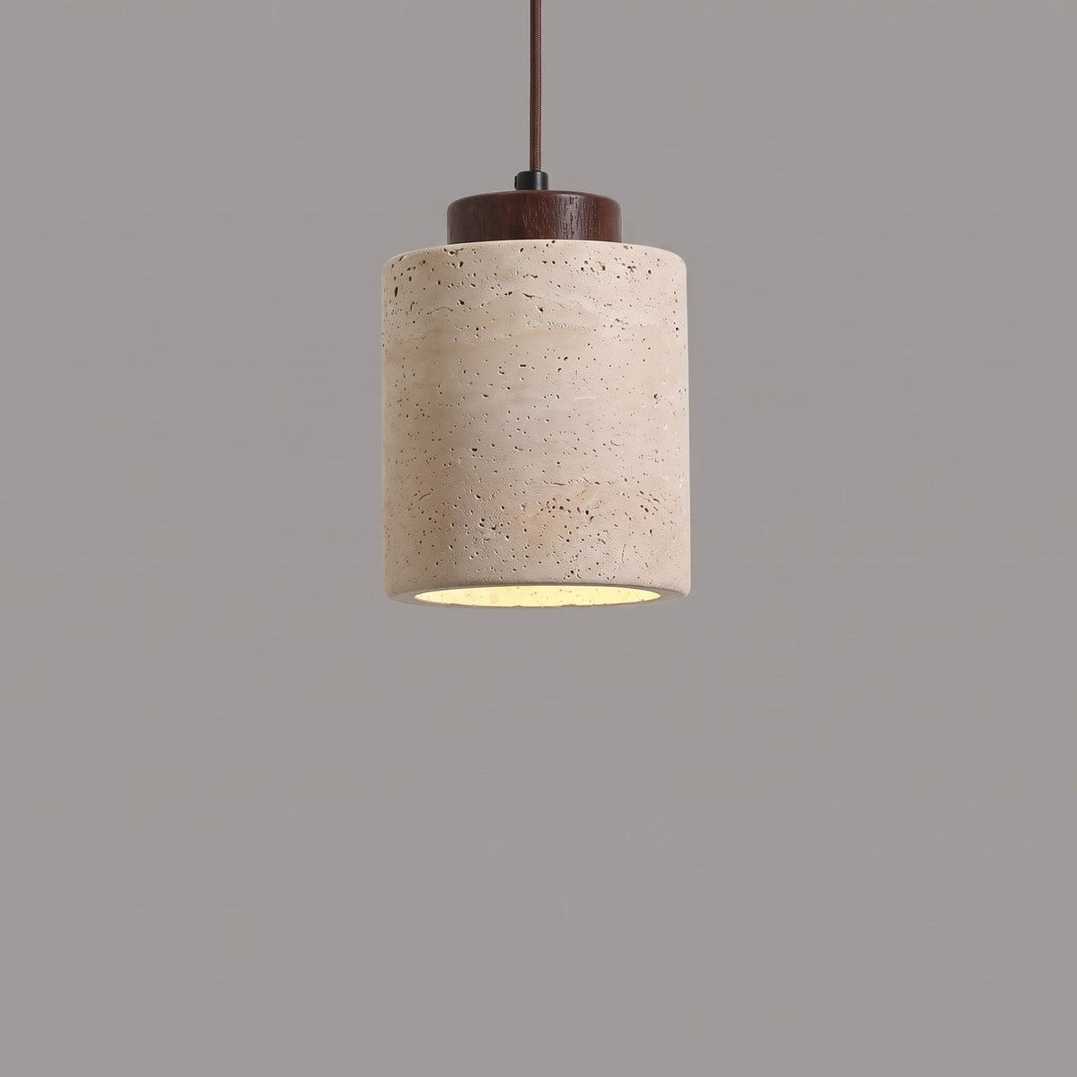 Travertine Pendant Light with Wooden Top - Pendant Light Fixtures - Walnut - Oak Soho