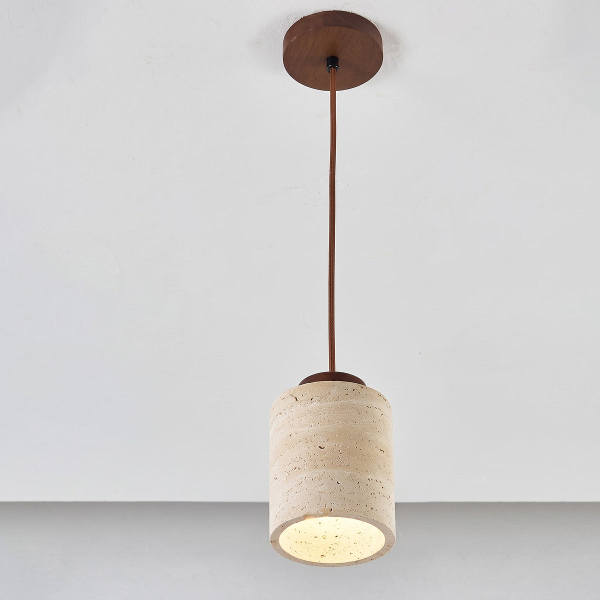 Travertine Pendant Light with Wooden Top - Pendant Light Fixtures - Walnut - Oak Soho