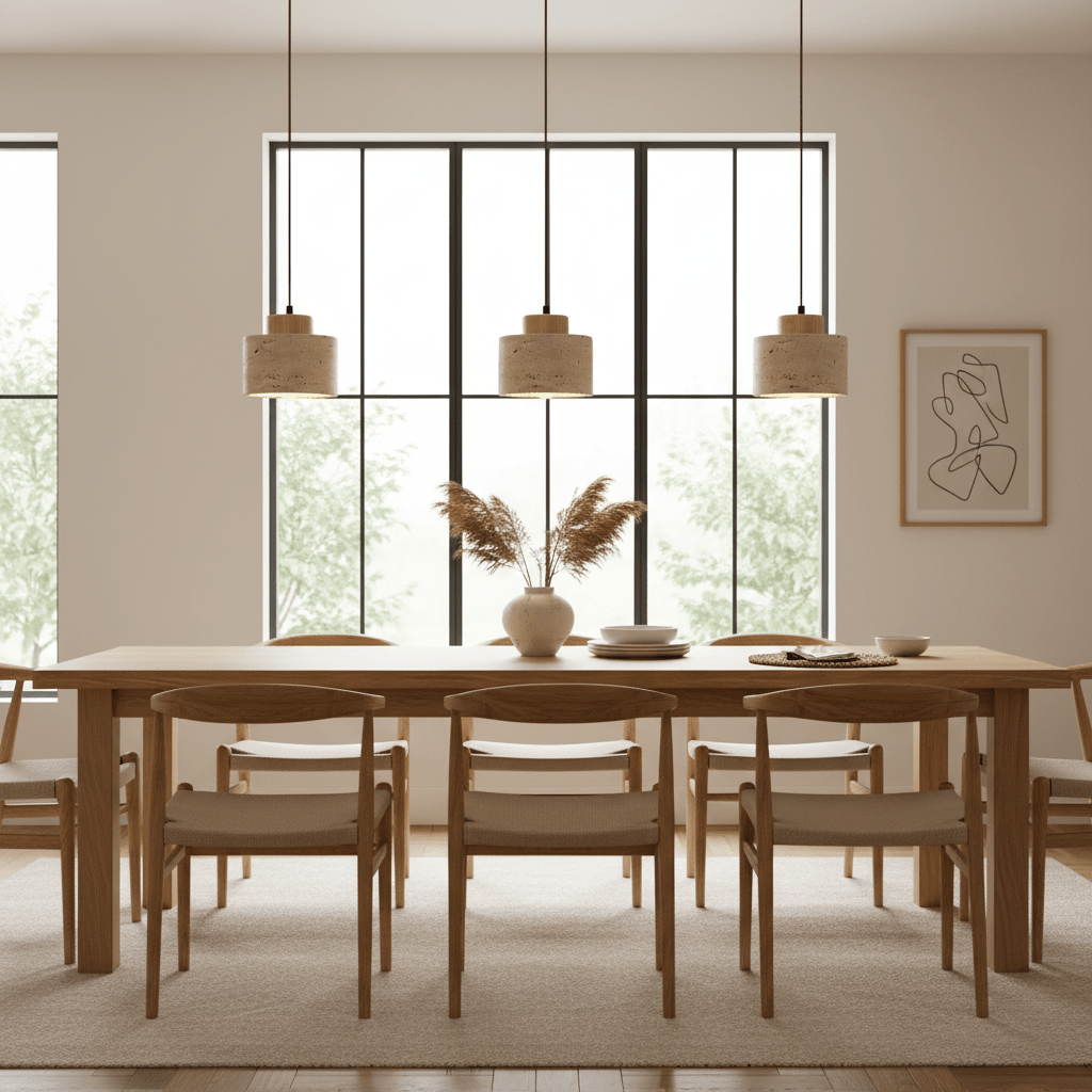 Travertine Pendant Light with Wooden Top - Pendant Light Fixtures - Oak - Oak Soho