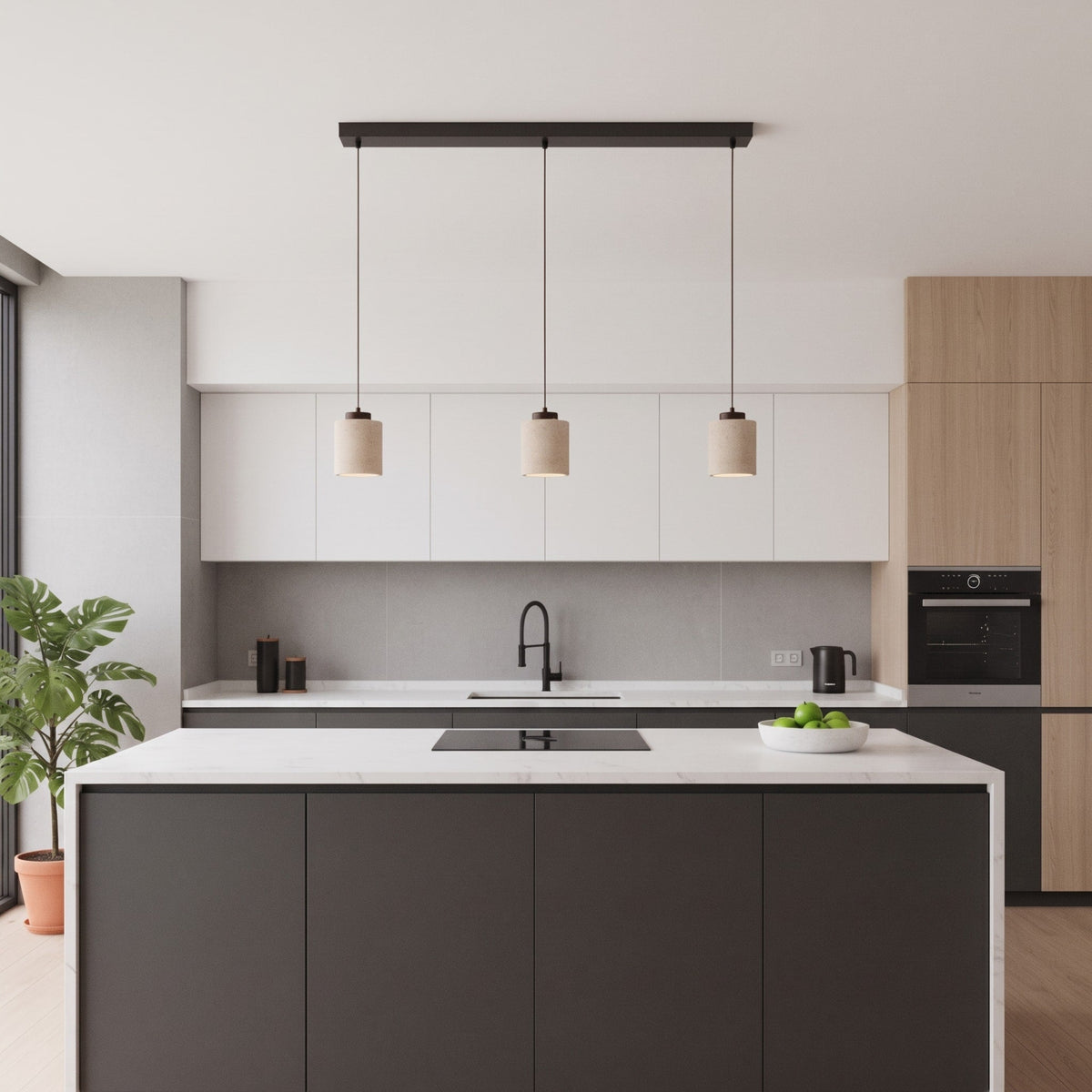 Travertine Pendant Light with Wooden Top - Pendant Light Fixtures - Walnut - Oak Soho