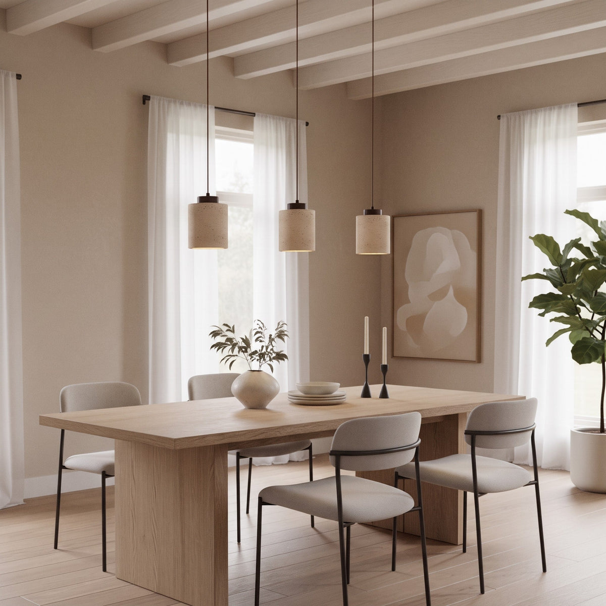 Travertine Pendant Light with Wooden Top - Pendant Light Fixtures - Walnut - Oak Soho