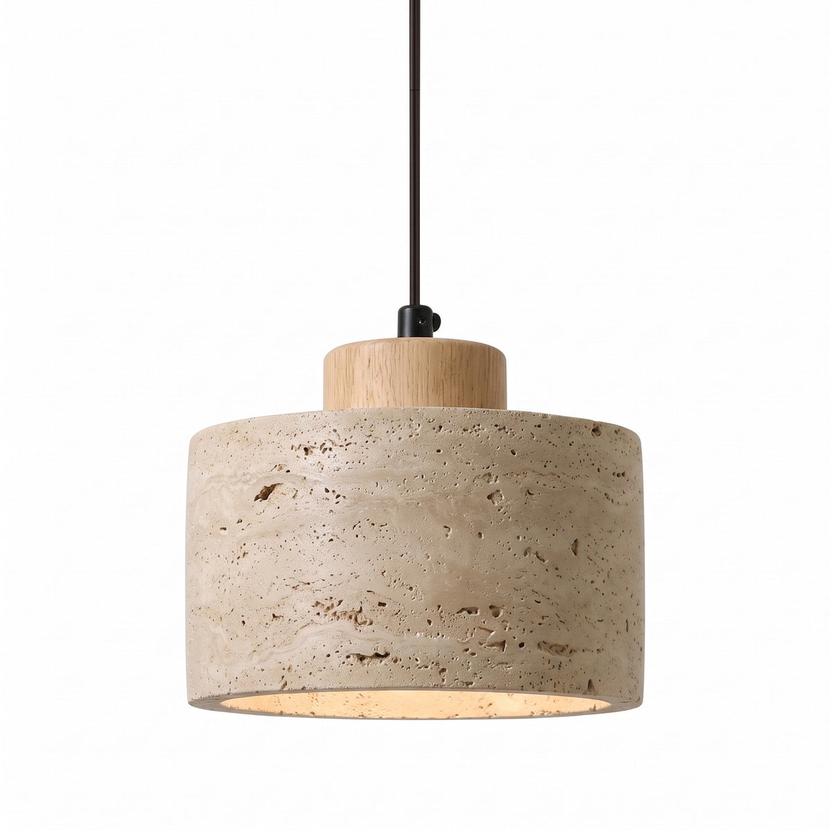 Travertine Pendant Light with Wooden Top - Pendant Light Fixtures - Oak - Oak Soho
