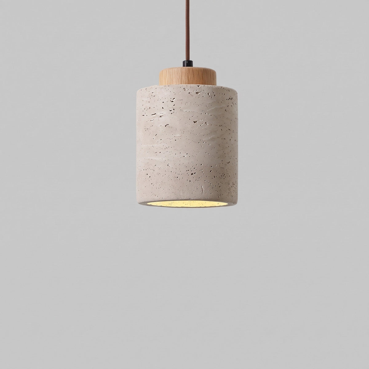 Travertine Pendant Light with Wooden Top - Pendant Light Fixtures - Oak - Oak Soho