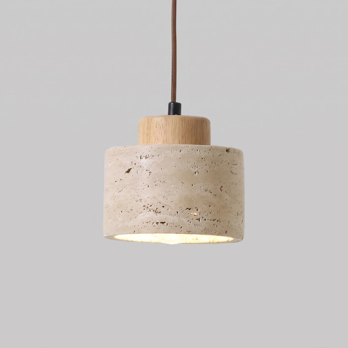 Travertine Pendant Light with Wooden Top - Pendant Light Fixtures - Oak - Oak Soho