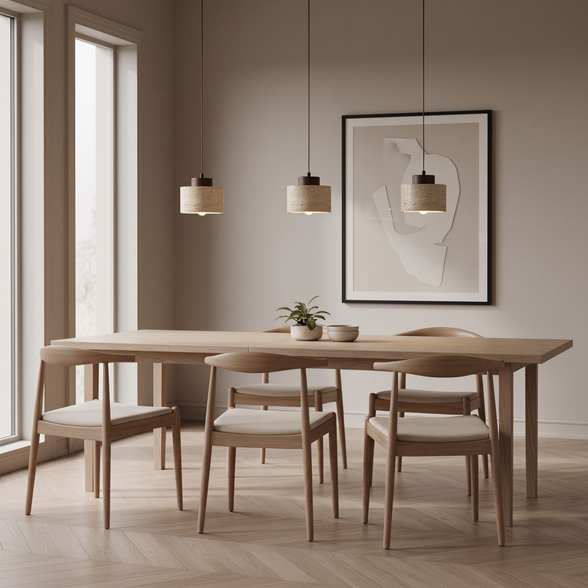 Travertine Pendant Light with Wooden Top - Pendant Light Fixtures - Walnut - Oak Soho