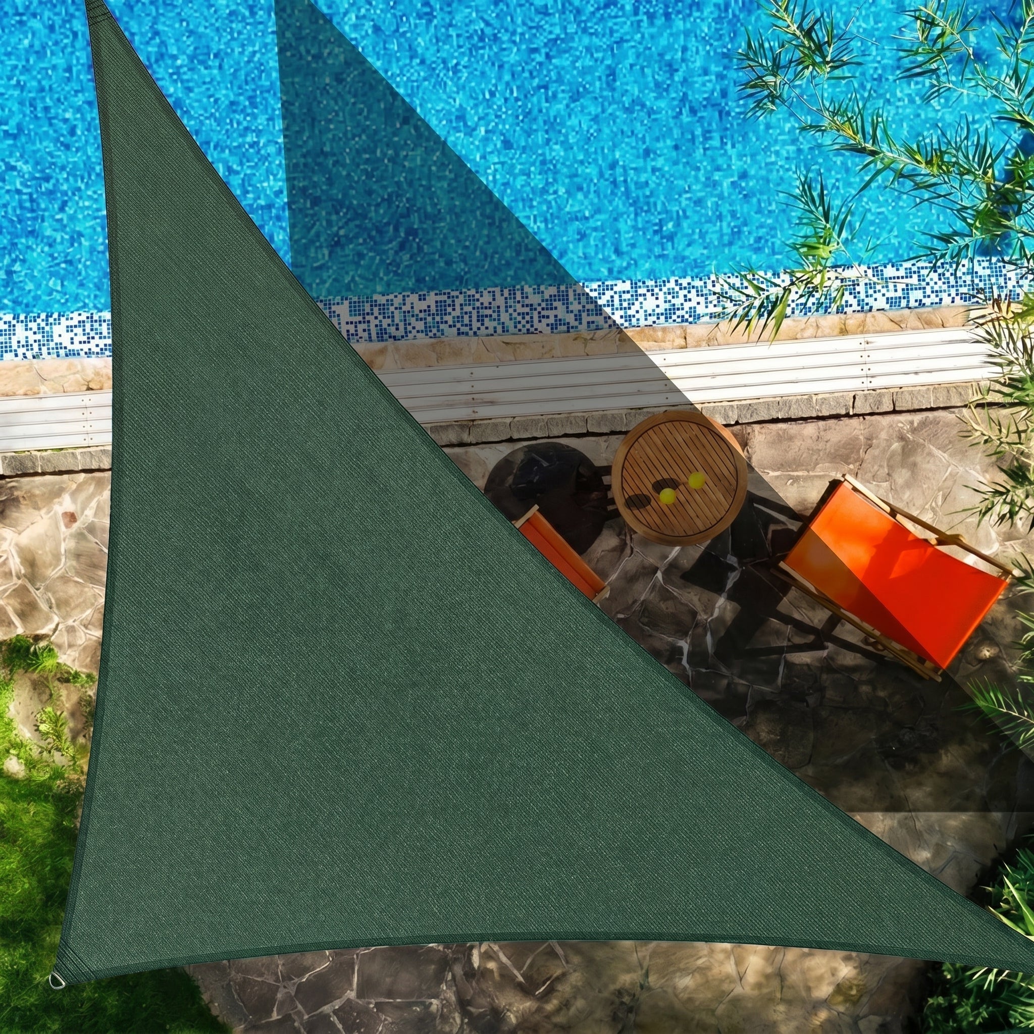 Triangular Waterproof Sun Shade Sail for Terrace and Pool - Sun Sail Shade - Dark Green - Oaksoho