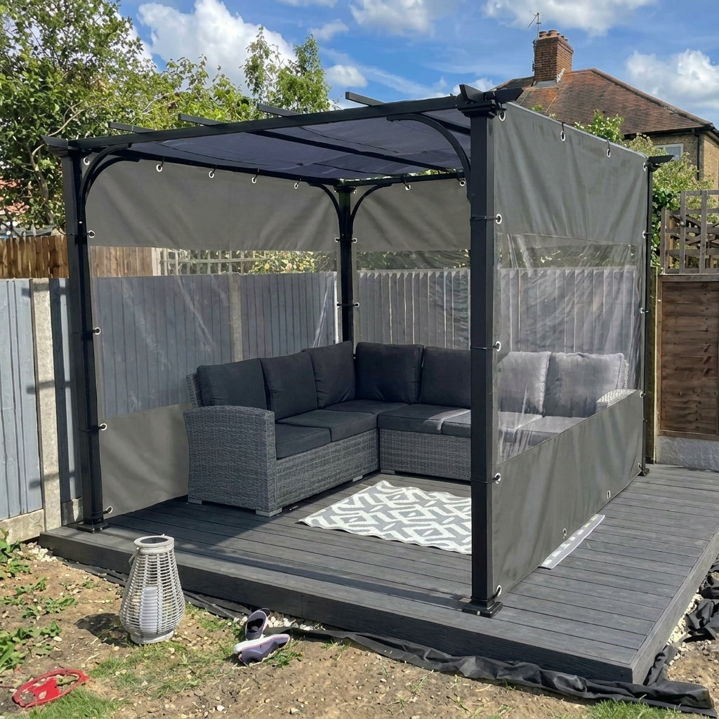 Outdoor Curtain with Transparent Window and Eyelets