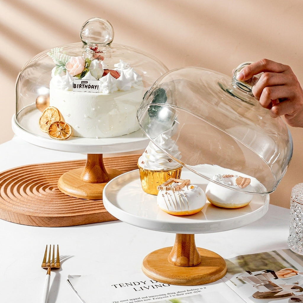 Cake Stand with Glass Dome for Sweets and Desserts