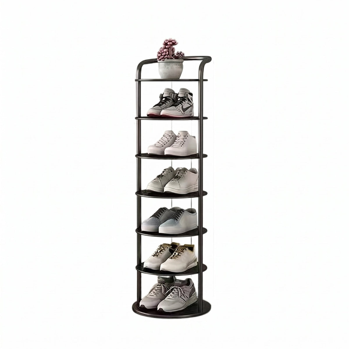Vertical Round Open Tier Shoe Rack Entryway Storage - Shoe Racks - Black - Oak Soho