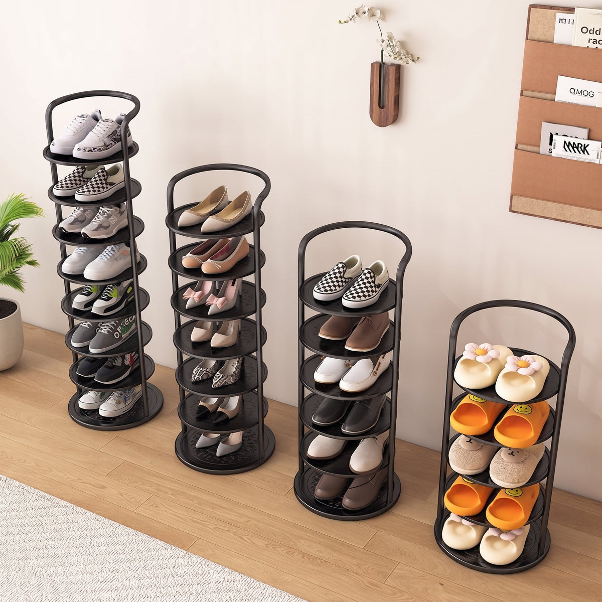 Vertical Round Open Tier Shoe Rack Entryway Storage - Shoe Racks - Black - Oak Soho