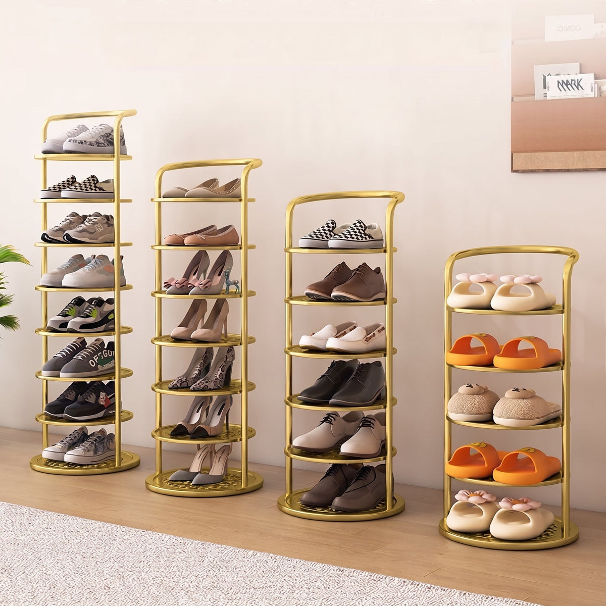 Vertical Round Open Tier Shoe Rack Entryway Storage - Shoe Racks - Gold - Oak Soho