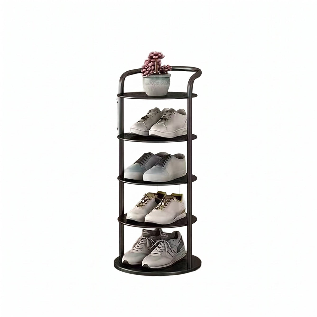 Vertical Round Open Tier Shoe Rack Entryway Storage - Shoe Racks - Black - Oak Soho
