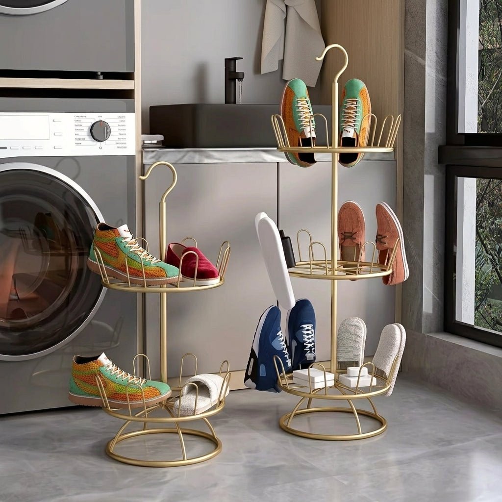 Vertical Shoe Rack Tower with Hanging Hook - Shoe Rack - Gold - Oaksoho