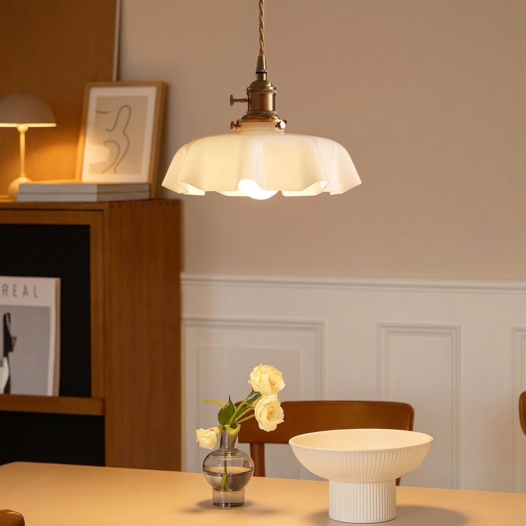 Vintage Pendant Lamp with Pleated Glass Shade - Pendant Light - Oaksoho