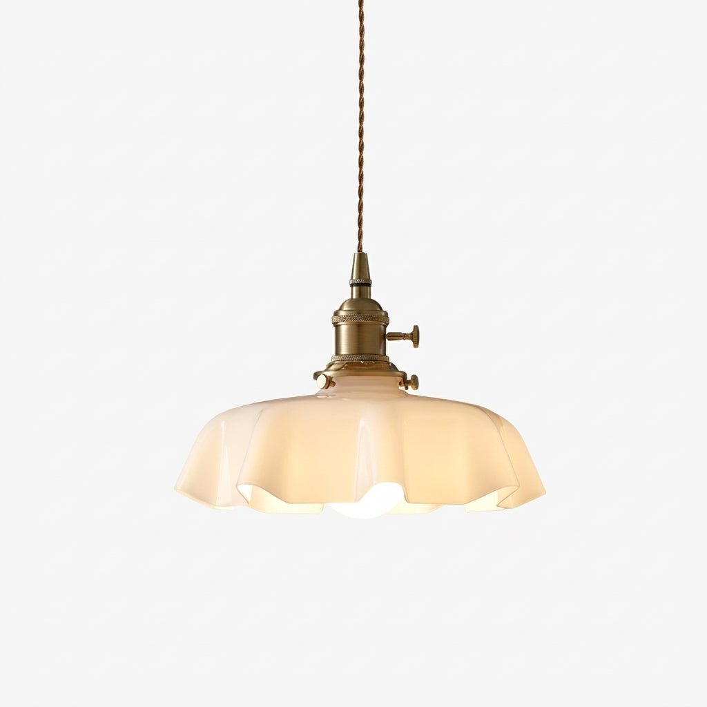 Vintage Pendant Lamp with Pleated Glass Shade - Pendant Light - Oaksoho