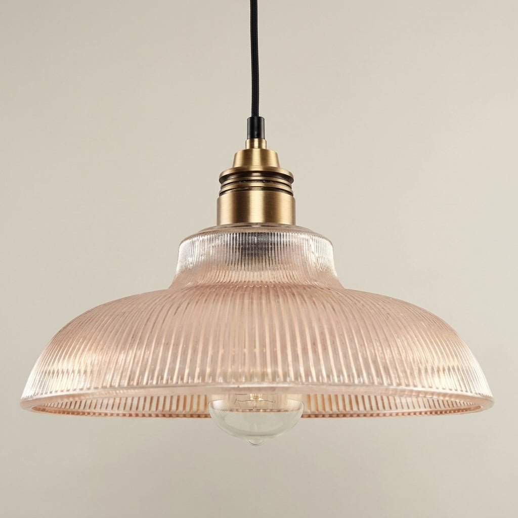 Vintage Pendant Light with Ribbed Glass Shade and Brass Socket - Vintage Pendant Light - Amber - Oaksoho