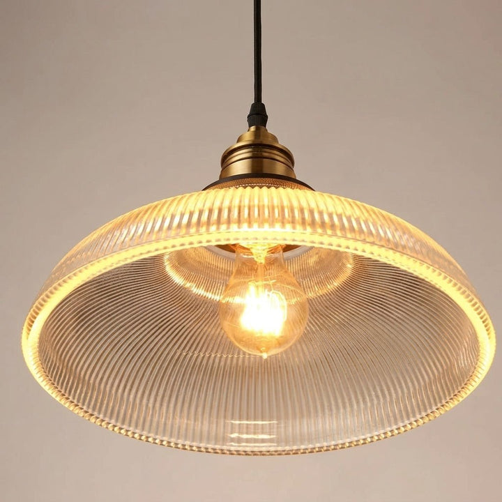 Vintage Pendant Light with Ribbed Glass Shade and Brass Socket - Vintage Pendant Light - Amber - Oaksoho