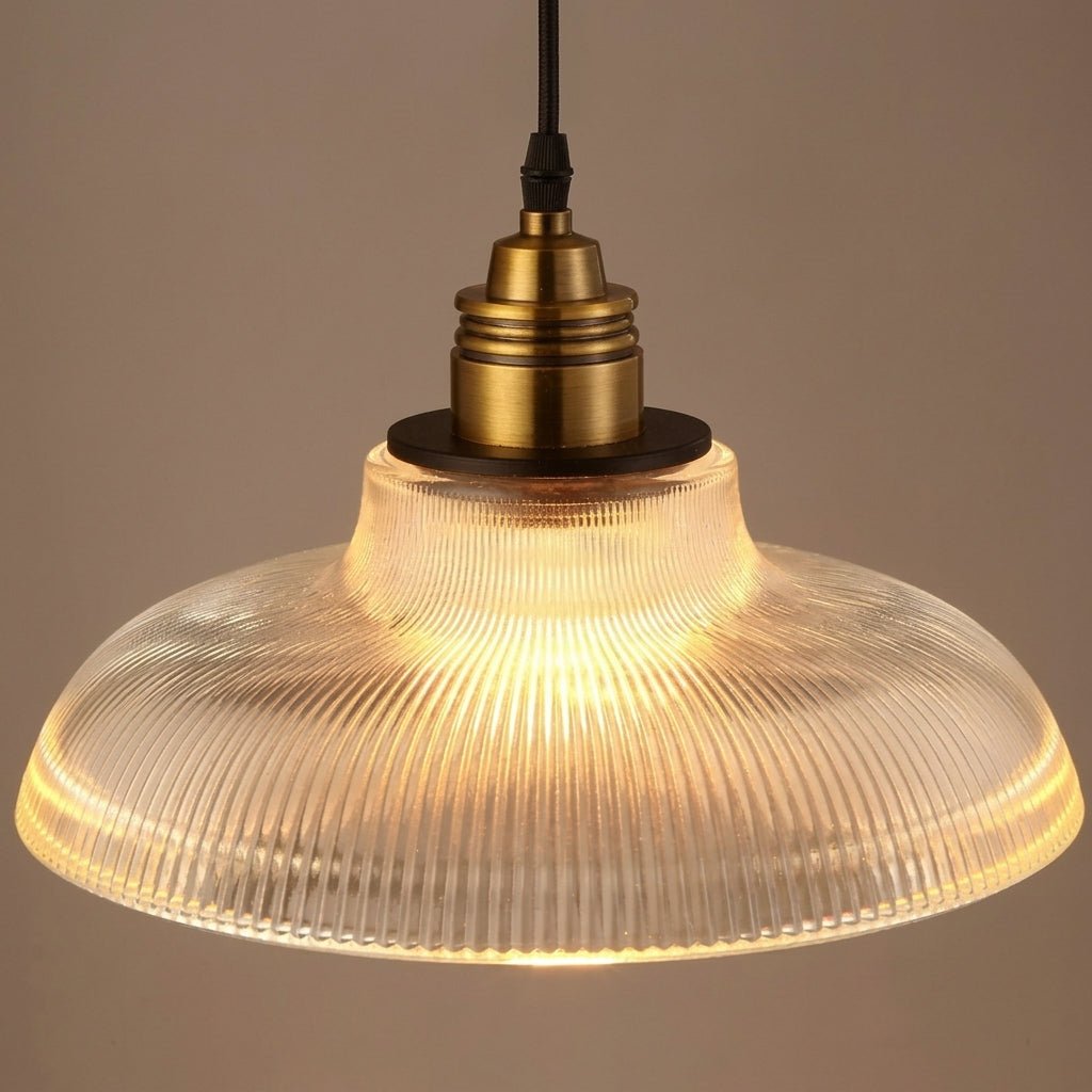 Vintage Pendant Light with Ribbed Glass Shade and Brass Socket - Vintage Pendant Light - Amber - Oaksoho
