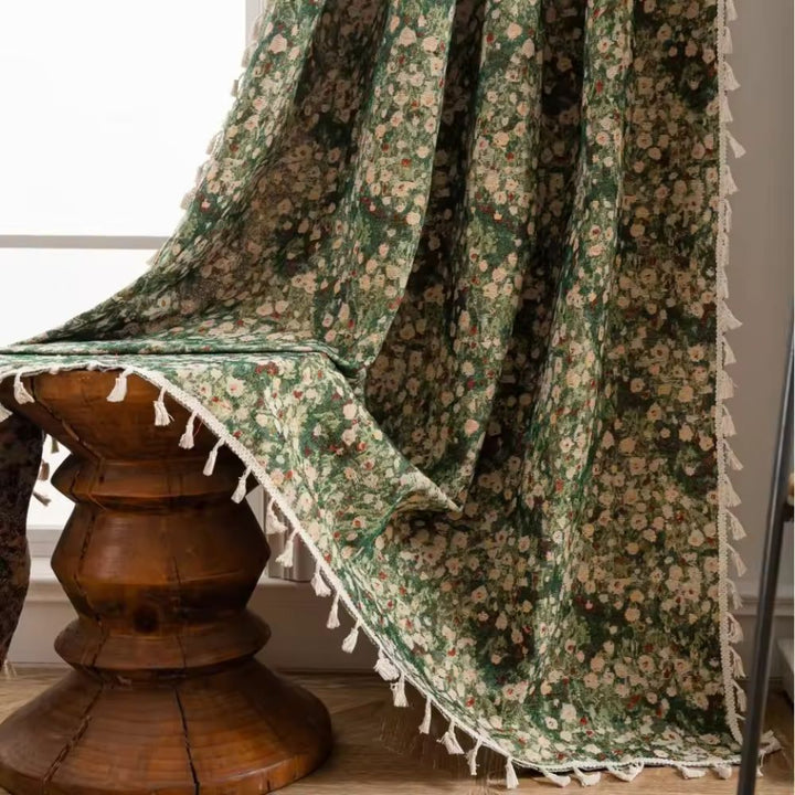 Vintage - Style Floral Curtain for a Classic Room Atmosphere - Curtains - Flower Green - Oaksoho
