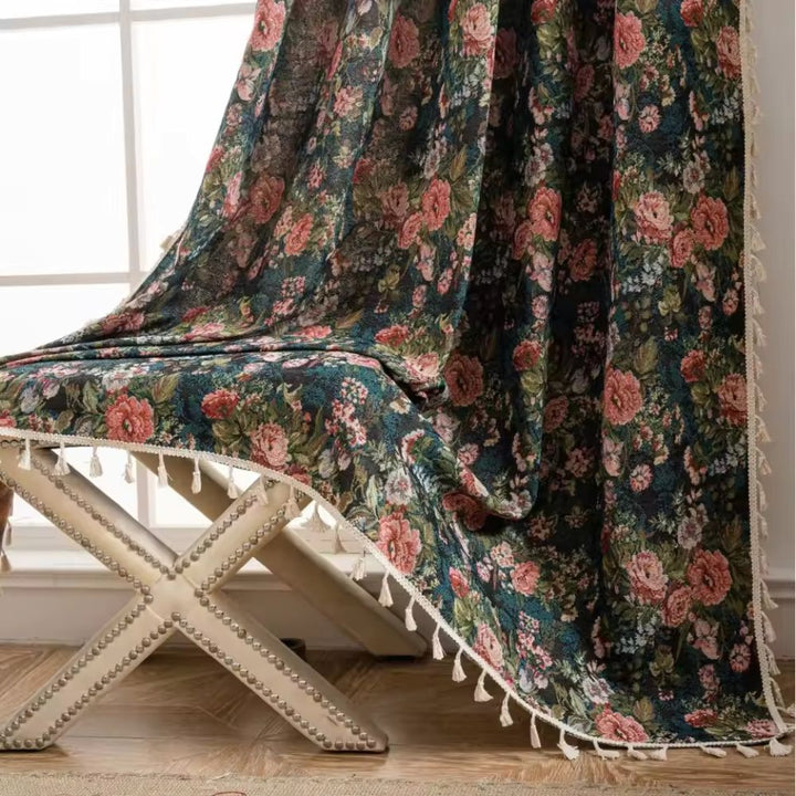 Vintage - Style Floral Curtain for a Classic Room Atmosphere - Curtains - Garden Rose - Oaksoho