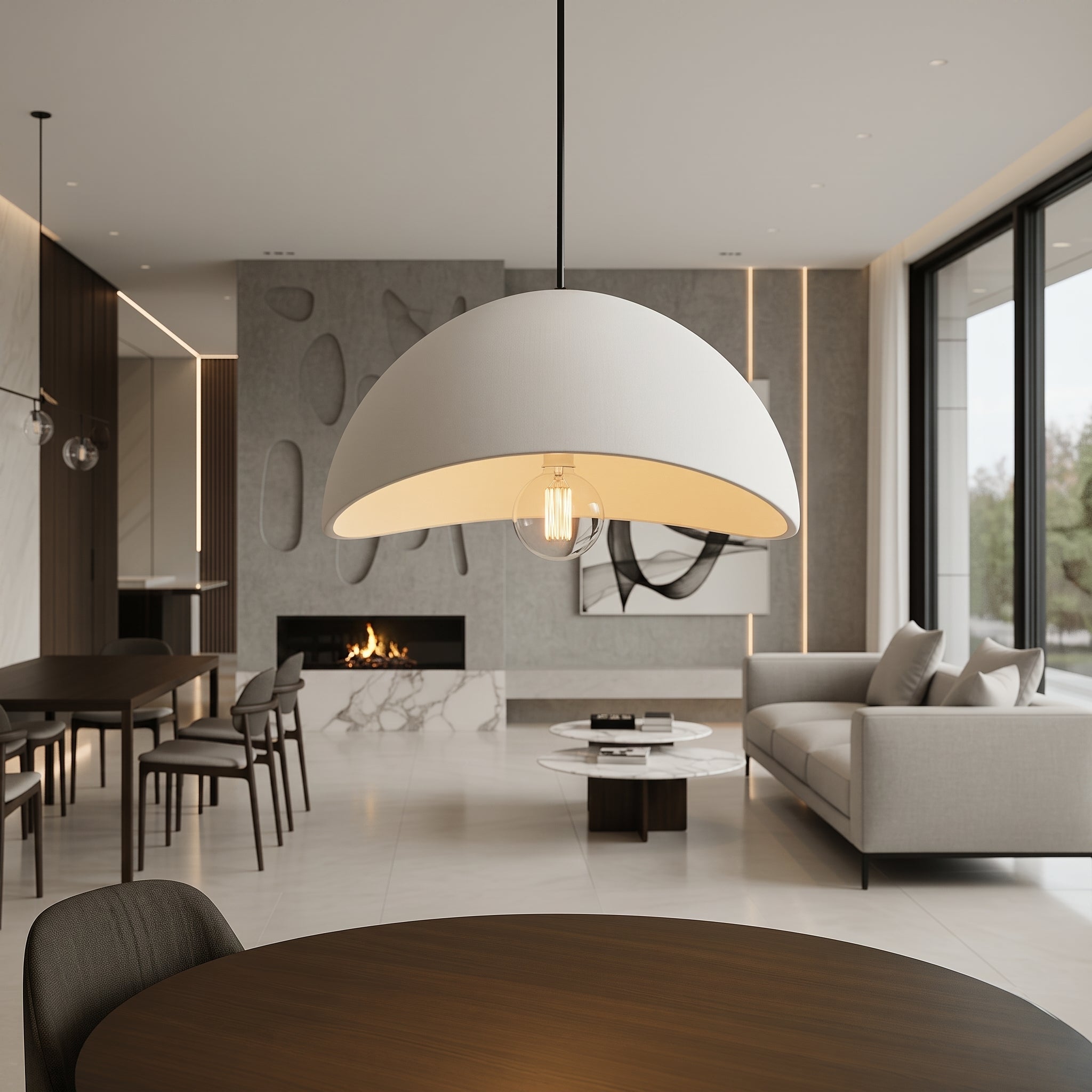 Wabi-Sabi Textured Dome Pendant Light - Pendant Light Fixtures - White - Oaksoho