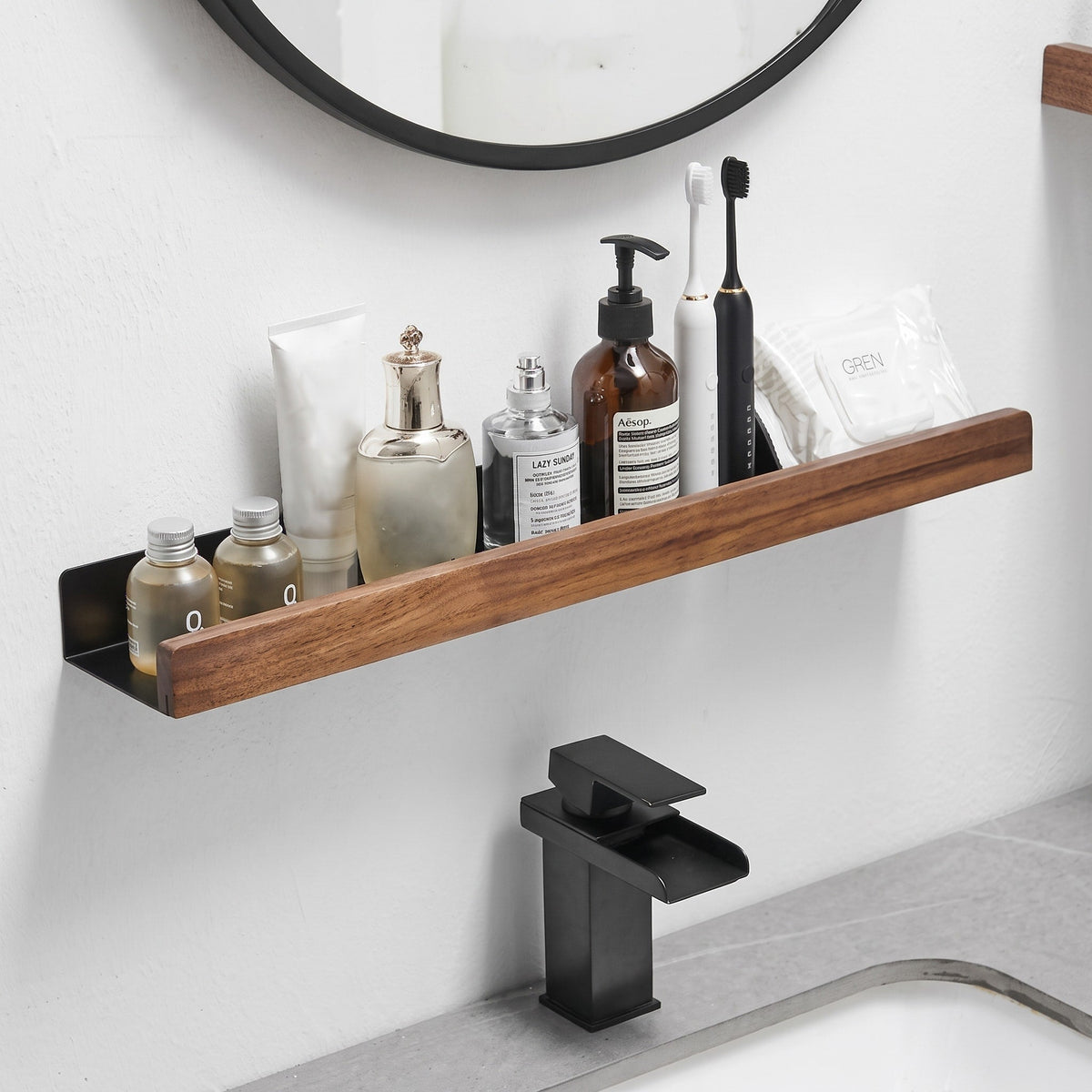 Wall Mounted Wood Shelf with Metal Bracket Storage Rack - Rack Wall Shelves & Ledges - Brown - Oak Soho