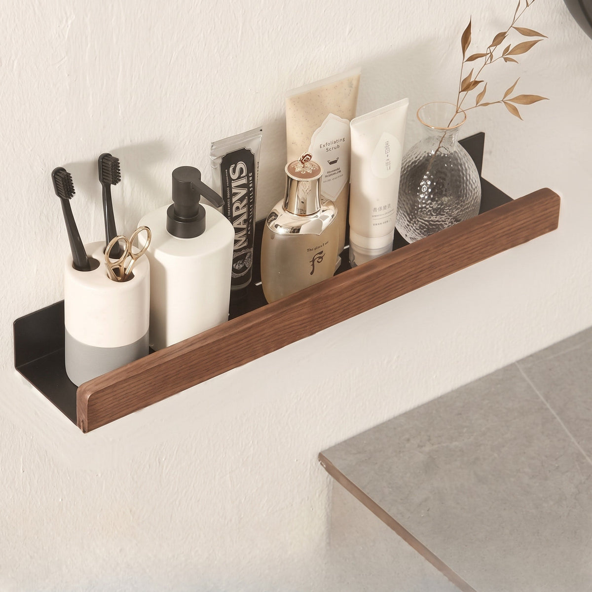 Wall Mounted Wood Shelf with Metal Bracket Storage Rack - Rack Wall Shelves & Ledges - Brown - Oak Soho