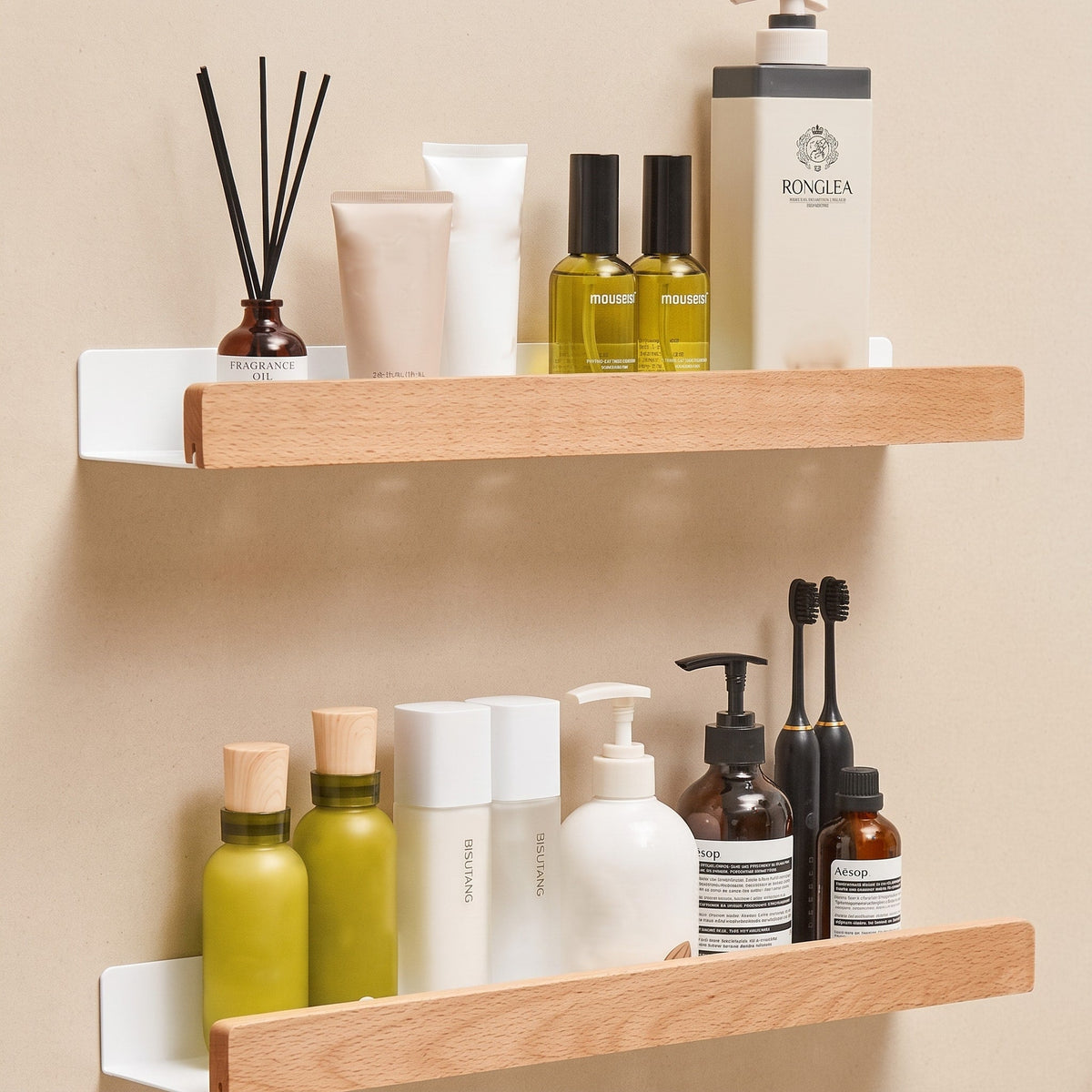Wall Mounted Wood Shelf with Metal Bracket Storage Rack - Rack Wall Shelves & Ledges - Light Brown - Oak Soho